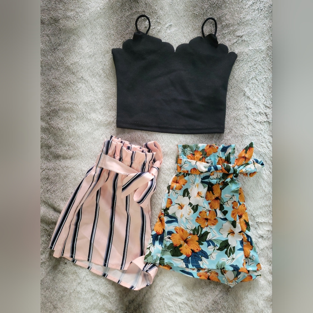 NWOT Girls Scallop Edge Cami Top and Paperbag Waist Shorts Set - Size 6